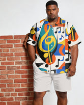 Big & Tall Men's Colorful Music Festival Printed Short Sleeve Shirt Shorts Set