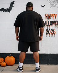 Big & Tall Men's 20.26 Million Halloween Pumpkin Black Cat Spider Splash Ink Printed Round Neck Short Sleeve T-Shirt Shorts Set
