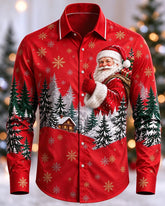 Big & Tall Men's Santa Claus Forest Print Long Sleeve Shirt