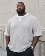 M-8XL Fake Two-Piece Henry Collar Short-Sleeve Tee