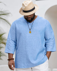 M-4XL Men's Long Sleeve V-Neck Cotton Linen Loose Shirt
