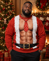 Big & Tall Men's Funny 3D Fake Muscle Santa Christmas Sweatshirt