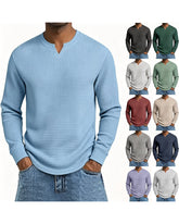 S-5XL Waffle-Weave Slim-Fit Long-Sleeve V-Neck T-Shirt