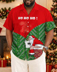 Big & Tall Men's Christmas Funny Santa Claus Printed Short Sleeve Shirt
