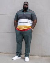 Big & Tall Men's Stripe Contrast Printed Polo Short Sleeve Pants Set