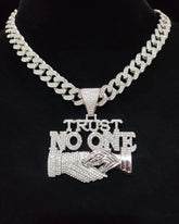 Big & Tall Men's Rhinestone Decorated Cuban Link Chain Necklace with Letter Handshake Shaped Pendant Design