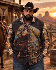 Big & Tall Men's Vintage Floral and Horse-head Print Long Sleeve Shirt