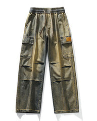 Big & Tall Men's Retro Tooling Style Old Straight Tube Stretch Jeans M-8XL