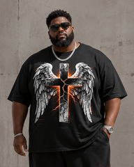 Big & Tall Men's Broken Wings Cross Lightning Print T-Shirt Pants Set