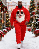 Big & Tall Men's Christmas Sunglasses Santa Print Hoodie Set