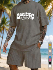 "SUMMER Feeling" Print Texture Large Size Vacation Suit