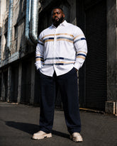 Big & Tall Men's Horizontal Stripe Printed Long Sleeve Shirt Pants Set