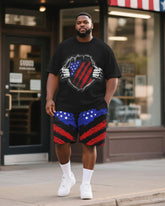 Men's Plus Size Independence Day American Flag Print Round Neck Short Sleeve T-Shirt Shorts Suit