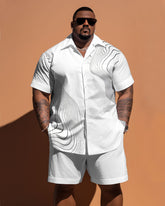 Men's Large Size Simple Line Short Sleeve Shirt Shorts Set