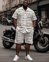 Big Man's Street Biker Style Rich People Successful People Letter Print White Short Sleeve Shirt Shorts Suit