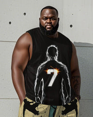 Men's Plus Size Black 7 Soccer Colorblock Printed Vest Shorts Suit