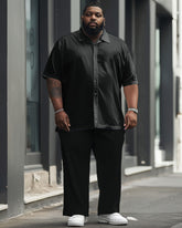 Big Men Versatile Solid Color Black Short Sleeve Shirt Trousers Set
