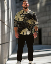 Men's Gold Leaf Printed Large Size Long-sleeved Shirt Set