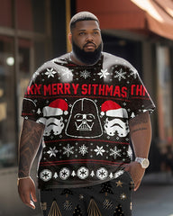 Big Men's Alien Christmas Short Sleeve T-shirt and Shorts Set