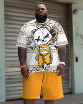 Big Guy's Casual T-Shirt and Shorts Set Graffiti Bear Tracksuit