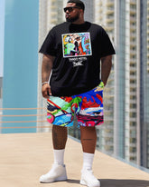 Street Style Graffiti Color Blocking Patchwork Printed Large Men's Set