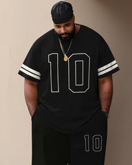 Men's Plus Size Striped Number 10 Short-sleeved T-shirt Trousers Suit