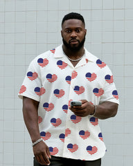 Big & Tall Men's Daily Leisure. Love Flag Print Shirt Shorts Suit