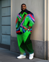 Big & Tall Men's Modern Abstract Geometric Pattern Printed Long Sleeve Shirt and Pants Set