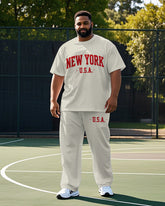 Men's Big & Tall NEW YORK USE Simple Letter Printed Casual Short Sleeve T-shirt Pants Set