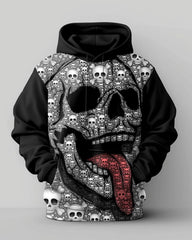 Men's Large Size Color Block Skull Graffiti Hoodie Set of Two