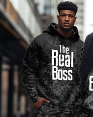 Couple Outfits Big & Tall Real Boss Funny Text Camouflage Hoodie Set