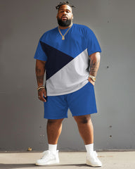 Big and Tall Men's Irregular Colorblock Tee and Shorts 2 Piece Set