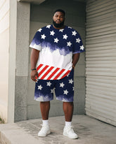 Men's Plus Size Independence Day Star Stripe Print Round Neck Short Sleeve T-Shirt Shorts Suit
