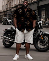 Big Man's Street Biker Juneteenth Fist Print Black Short Sleeve Shirt White Shorts Suit