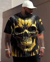 Big Guy's Street Fashion Golden Skull Print T-Shirt Trousers Set