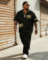 Big & Tall Men's Juneteenth Black History Month Printed Short Sleeve Shirt Trousers Suit