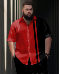 Men's Big & Tall Simple Contrast Striped Short-sleeved Shirt Pants Set