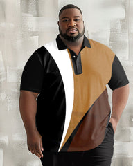 Men's Big & Tall Simple Colorblock Printed Polo Shirt Trousers Set