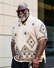 Big & Tall Men's Daily Leisure. High-end Dot Diamond Print Shirt Shorts Suit