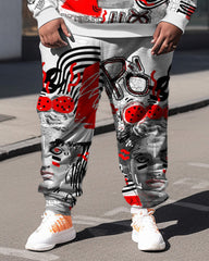 Plus Size Men's Art Abstract Lines Hoodie Two-Piece Set