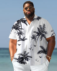Men's Plus Size Hawaiian Monochrome Plant Print Shirt Shorts Suit