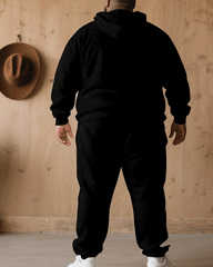 Big & Tall Men Autumn/Winter Casual Black & White & Red Printed Hoodie Suit