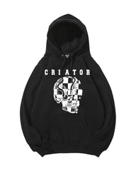 Cotton-checkerboard Design Skull Print Big Men's Loose Sweater