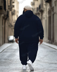 Men's Casual Blue Two Cubs Print Plus Size Hoodie Suit