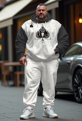 Men's Plus Size Casual Hip Hop Skull Poker A Hoodie Two-Piece Set