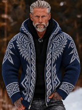 Men's Retro Tribal Viking Pattern Zip-up Cozy Hooded Sweater