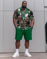 Big & Tall Men's Daily Leisure. High-grade Irregular Print Shirt Shorts Suit