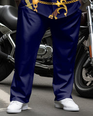 Vintage Chain Printed Long Sleeve Lapel Shirt 2 Piece Set Big & Tall Men's