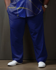 Blue Men's Ombre Art Plus Size Long Sleeve Walking Set