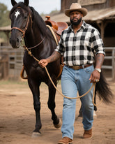 Plus Size Men's Western Style Black And White Classic Long Sleeve Shirt Jeans Suit